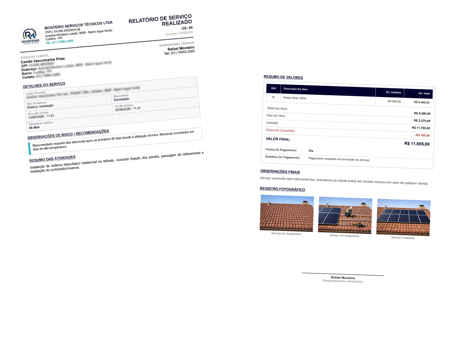 Relatório de serviço em PDF gerado pelo Voolke